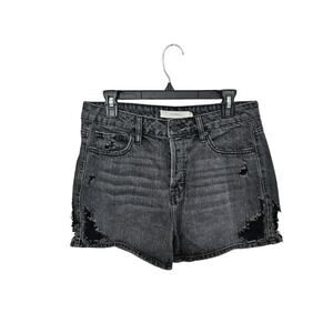 Hidden Black/Gray Distressed High Waisted Jean Shorts Women Sz Medium Button Up